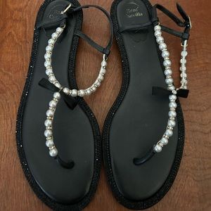 Black pearl and black crystals sandals Rene Caovilla